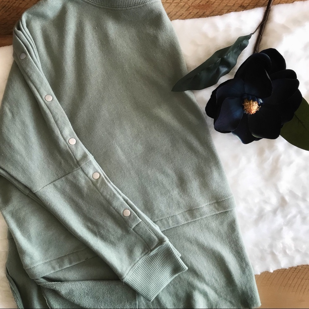 Sage Drop Shoulder Sweater w/Snap Sleeve S-XL